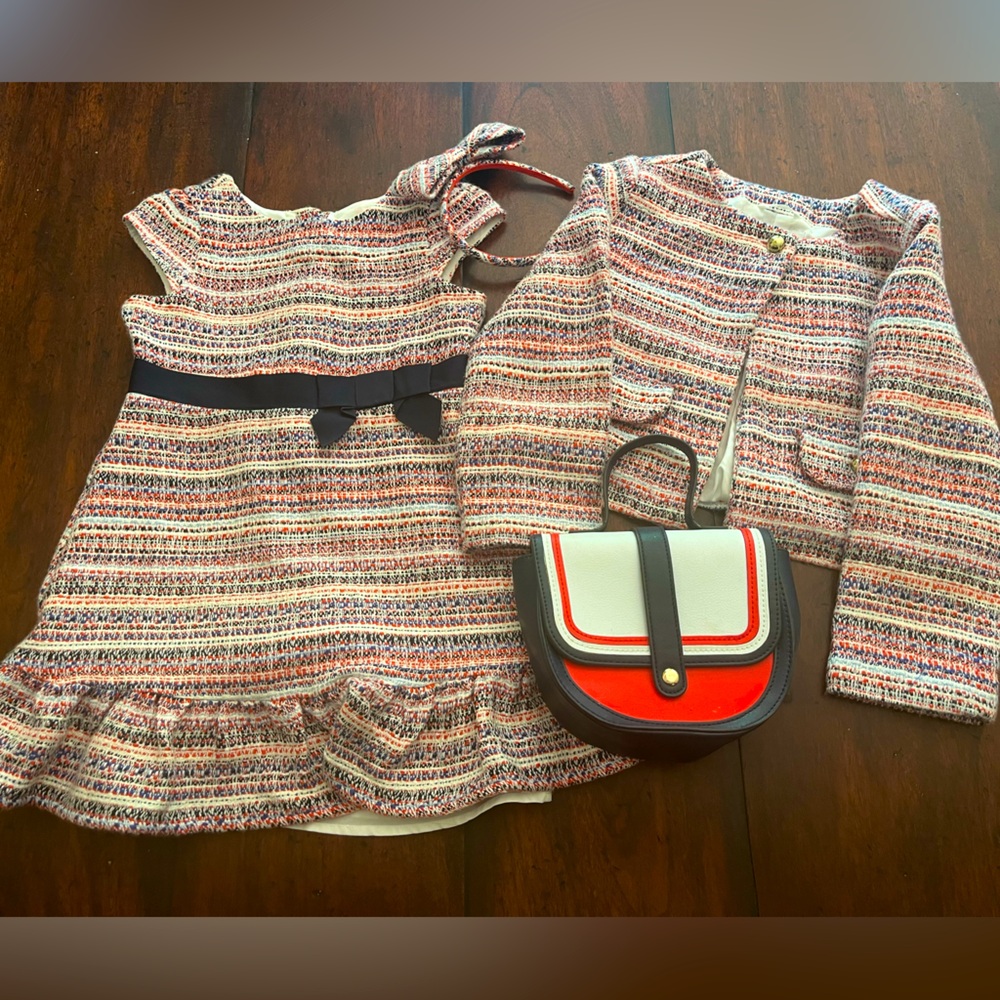 Janie and Jack White Red Blue Navy July 4th Dress, Jacket, Purse, & Hair Set 5/6